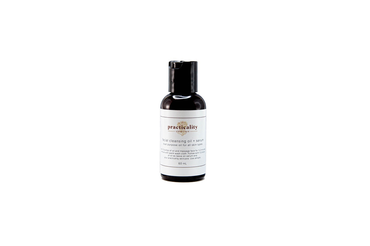 Facial Cleansing Oil + Serum 2 oz bottle with Practicality Skincare label