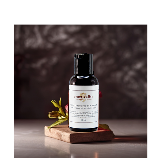 Two ounce Facial Cleansing Oil and Serum bottle with product label visible
