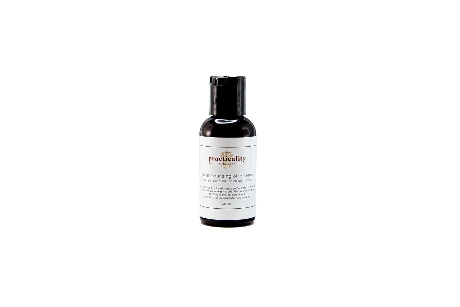 Facial Cleansing Oil + Serum 2 oz bottle with Practicality Skincare label