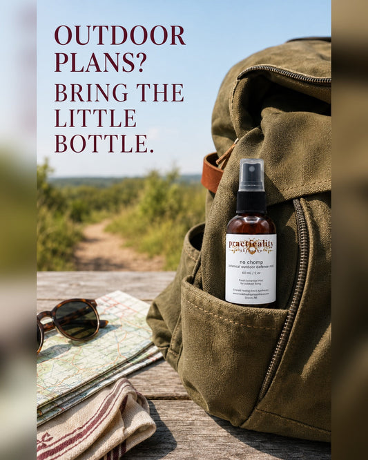 No Chomp Botanical Outdoor Defense Mist 2 oz in a hiking backpack pocket
